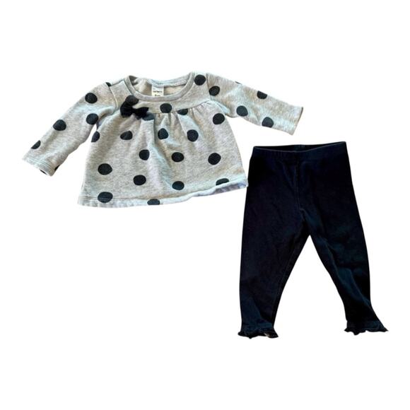 Carter's Other - Carters Adorable Black & Gray Polka Dot Top and Black Leggings Set, Size 9M